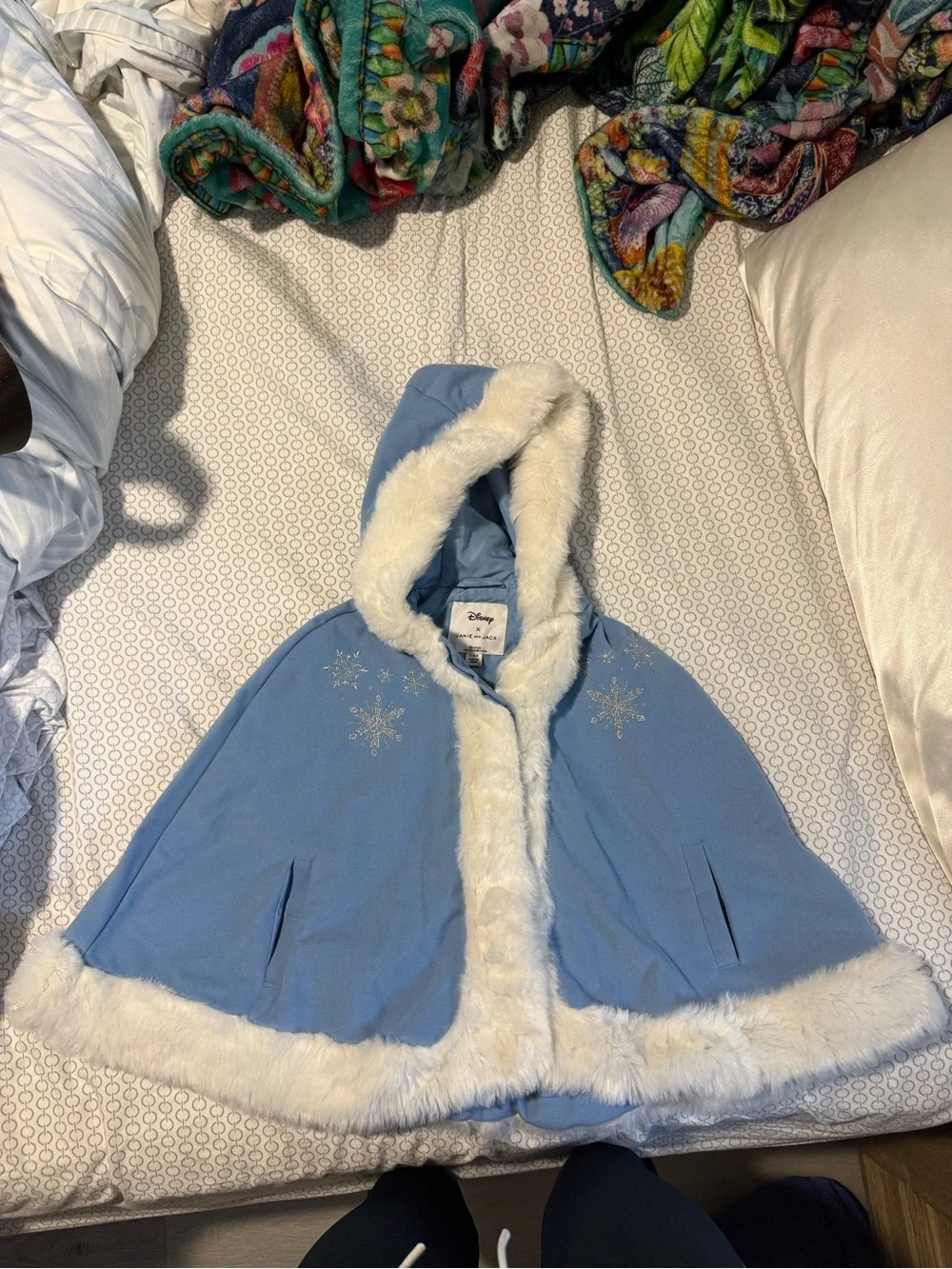 Janie and Jack Light Blue Hooded Cape with White Faux-Fur Trim
